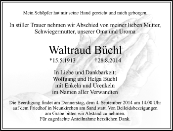 Traueranzeige von Waltraud Büchl von Pegnitz-Zeitung